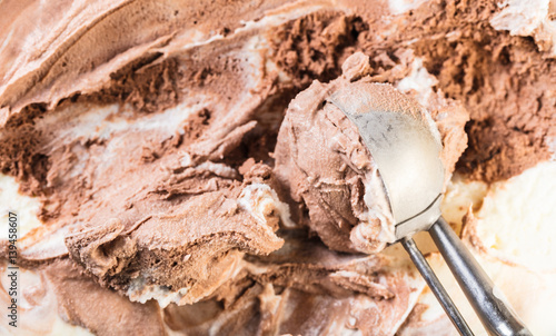 Spoon with ice cream closeup