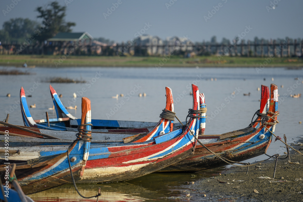 traditional boat near the U Bein Bridge, Mandalay, Myanmar traditional boat near the U Bein Bridge, Mandalay, Myanmar