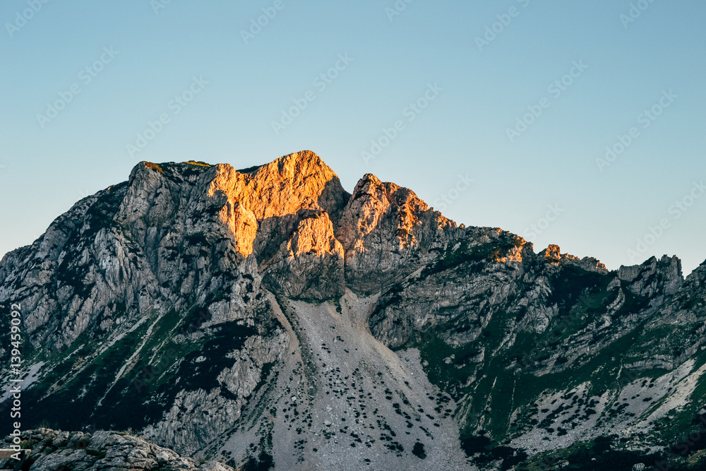 Sunset over Durmitor rocky mountains in Monenegro