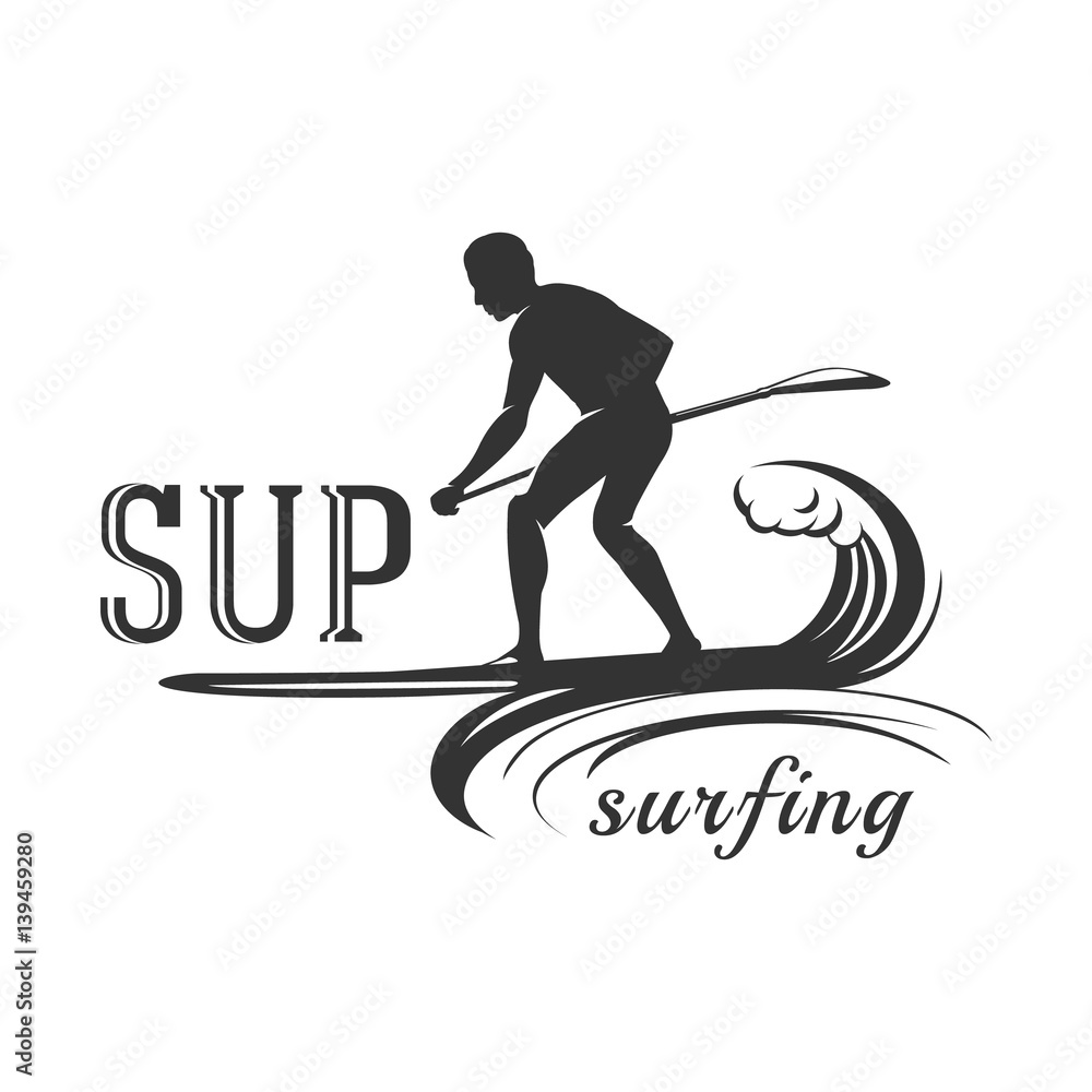Stand up paddle. Man silhouette on the sup board