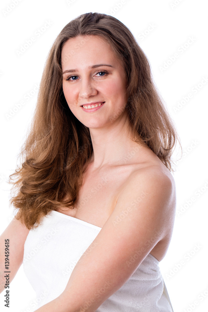 Beautiful smiling woman with cute smile in towel Beautiful smiling woman with cute smile in towel