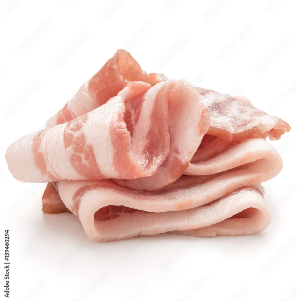 sliced pork bacon isolated on white background cutout