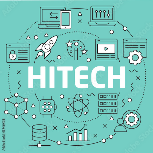 Linear illustration for presentations on green background hitech