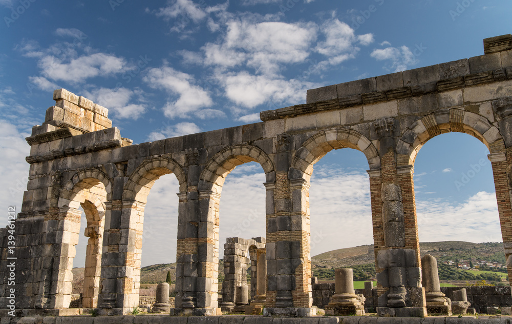 Old ruins of Volubilis city in Morocco