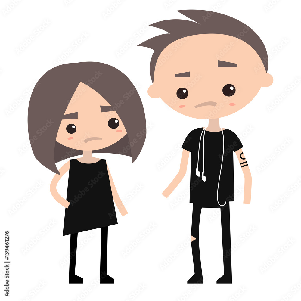 fashionable teenagers wearing black / flat editable vector illustration fashionable teenagers wearing black / flat editable vector illustration