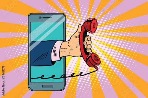 mobile retro handset, modern smartphone