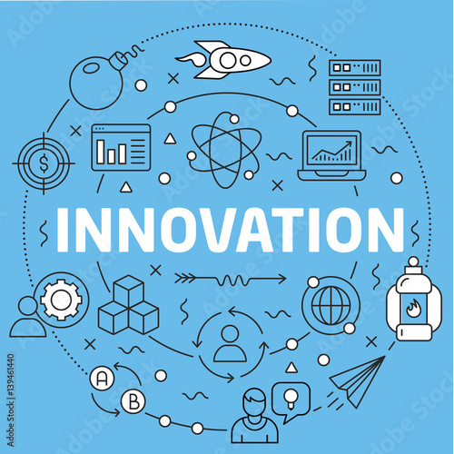 Linear illustration for presentations on blue background  innovation