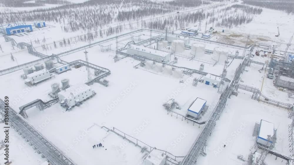 Upper View on Gas Plant Constructions in Winter Upper View on Gas Plant Constructions in Winter
