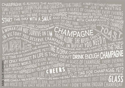 typographic vector background with sayings about champagne