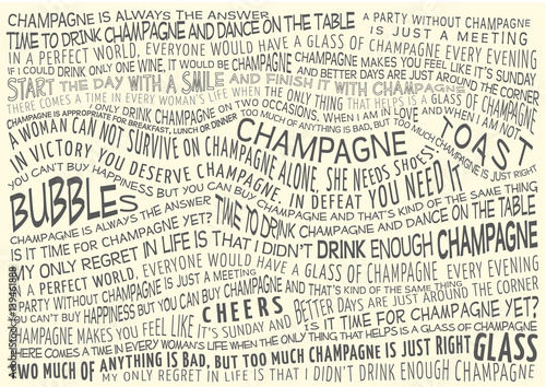 typographic vector background with sayings about champagne