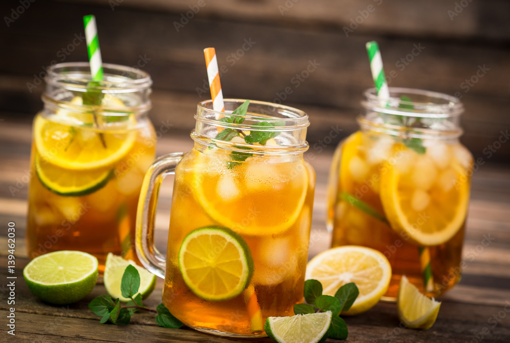 Ice tea with lemon, lime and mint Ice tea with lemon, lime and mint