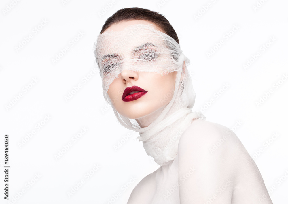 Beauty makeup plastic surgery white bandage model Beauty makeup plastic surgery white bandage model