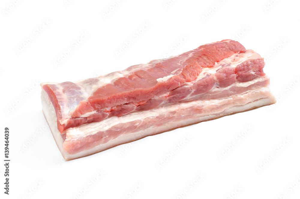 Raw bacon isolated on white background.