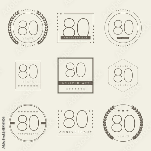 Eighty years anniversary logotype. 80th anniversary logo set.