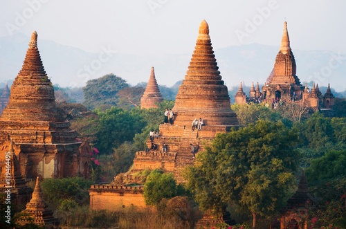 tourists waiting for sunset on ancient Temples in Bagan, Myanmar.