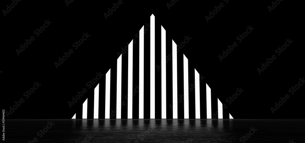 Naklejka premium Pyramid of glowing stripes. 3D Render