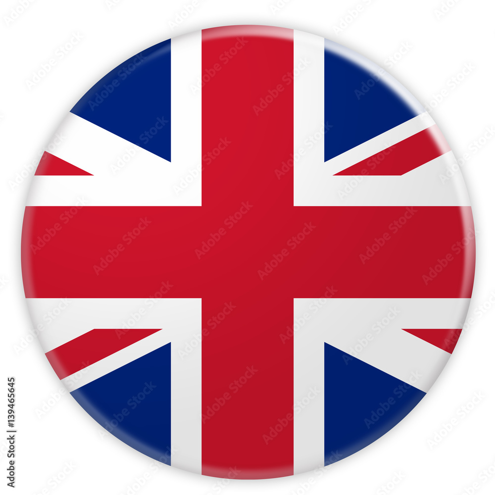Obraz premium Great Britain Union Jack Flag Button, 3d illustration on white background