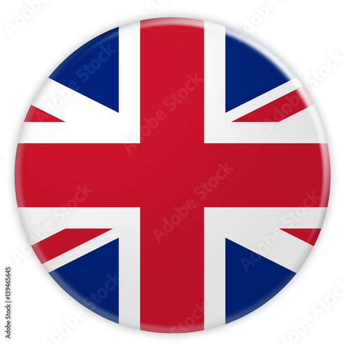 Great Britain Union Jack Flag Button, 3d illustration on white background