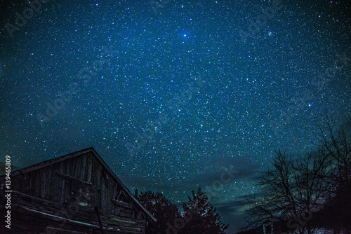 Photos Rural Log Cabin barn at night with stars and milky way