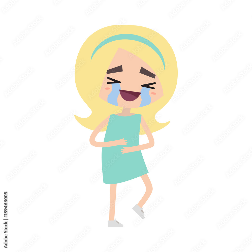 Cute blonde girl is loudly laughing to tears / Editable vector illustration Cute blonde girl is loudly laughing to tears / Editable vector illustration