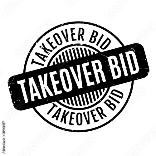 Takeover Bid rubber stamp. Grunge design with dust scratches. Effects can be easily removed for a clean, crisp look. Color is easily changed.