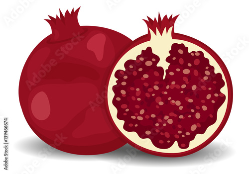 Juicy pomegranate isolated on white. flat style
