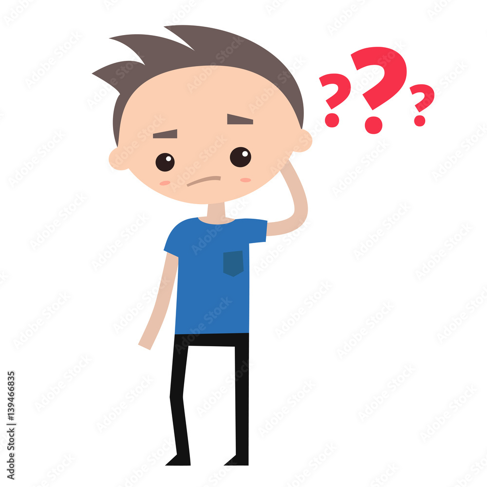 Teenager is trying to solve his problem / flat editable vector illustration Teenager is trying to solve his problem / flat editable vector illustration