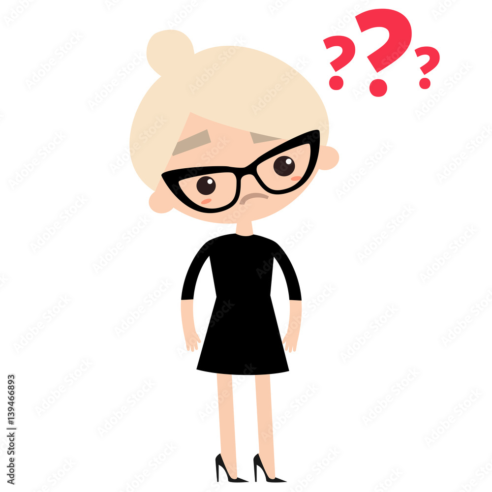 neat business lady wearing elegant glasses, black dress and high heels / editable vector cartoon neat business lady wearing elegant glasses, black dress and high heels / editable vector cartoon