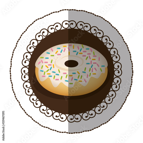 emblem color donut with colored sparks icon, vector illustraction design