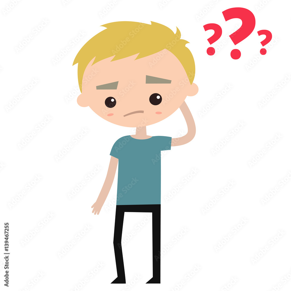 Concerned boy wearing blue t-shirt // Editable flat vector illustration Concerned boy wearing blue t-shirt // Editable flat vector illustration
