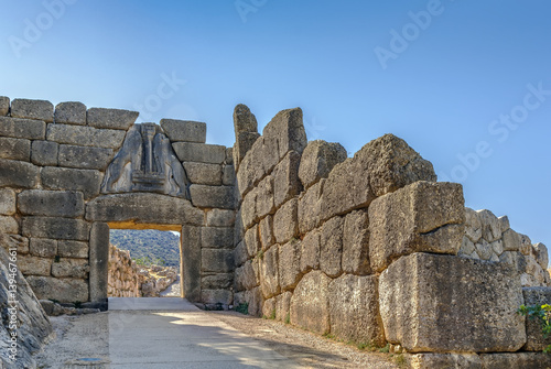 The Lion Gate in Mycenae, Greece photo