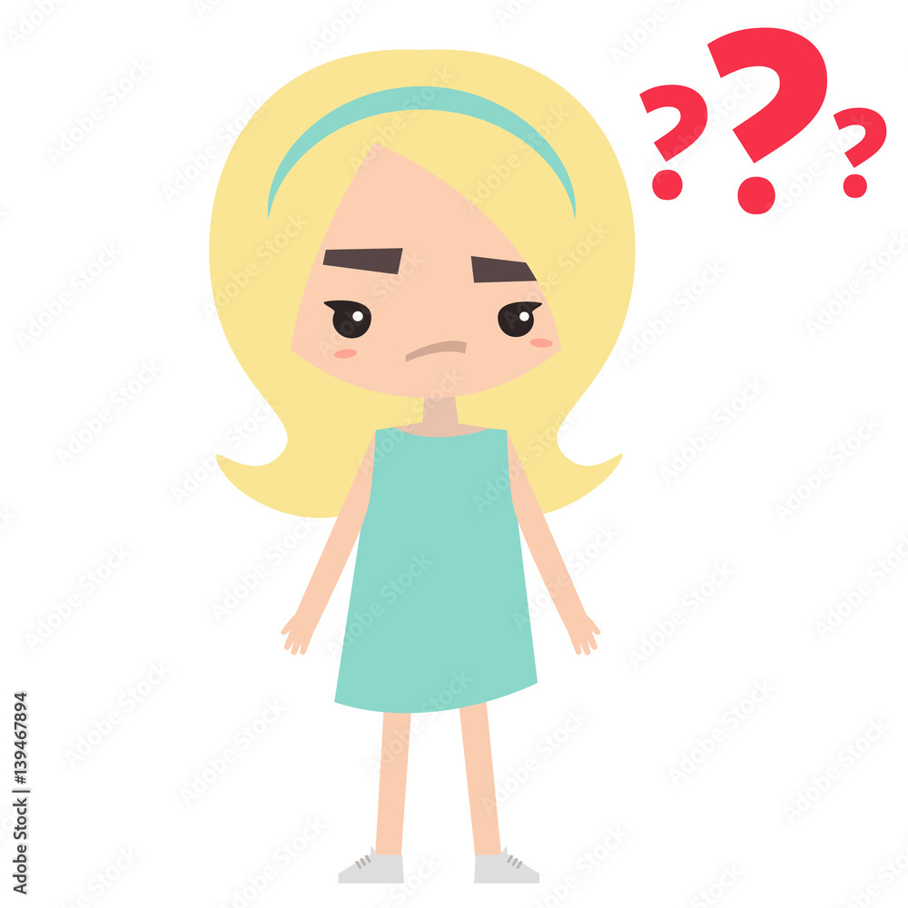 Cute retro blond wearing 60's hairdo is asking a question / flat vector editable illustration Cute retro blond wearing 60's hairdo is asking a question / flat vector editable illustration