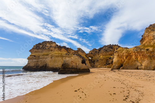 Rocky cliffs on the coast of the Atlantic ocean