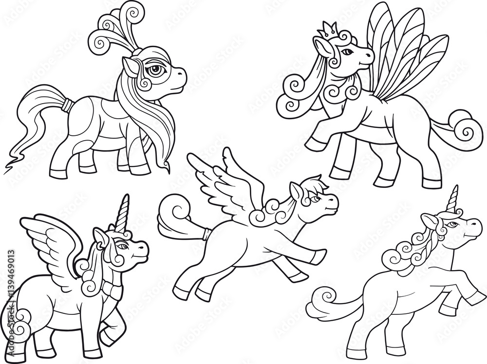 Fototapeta premium cute little pony set of images