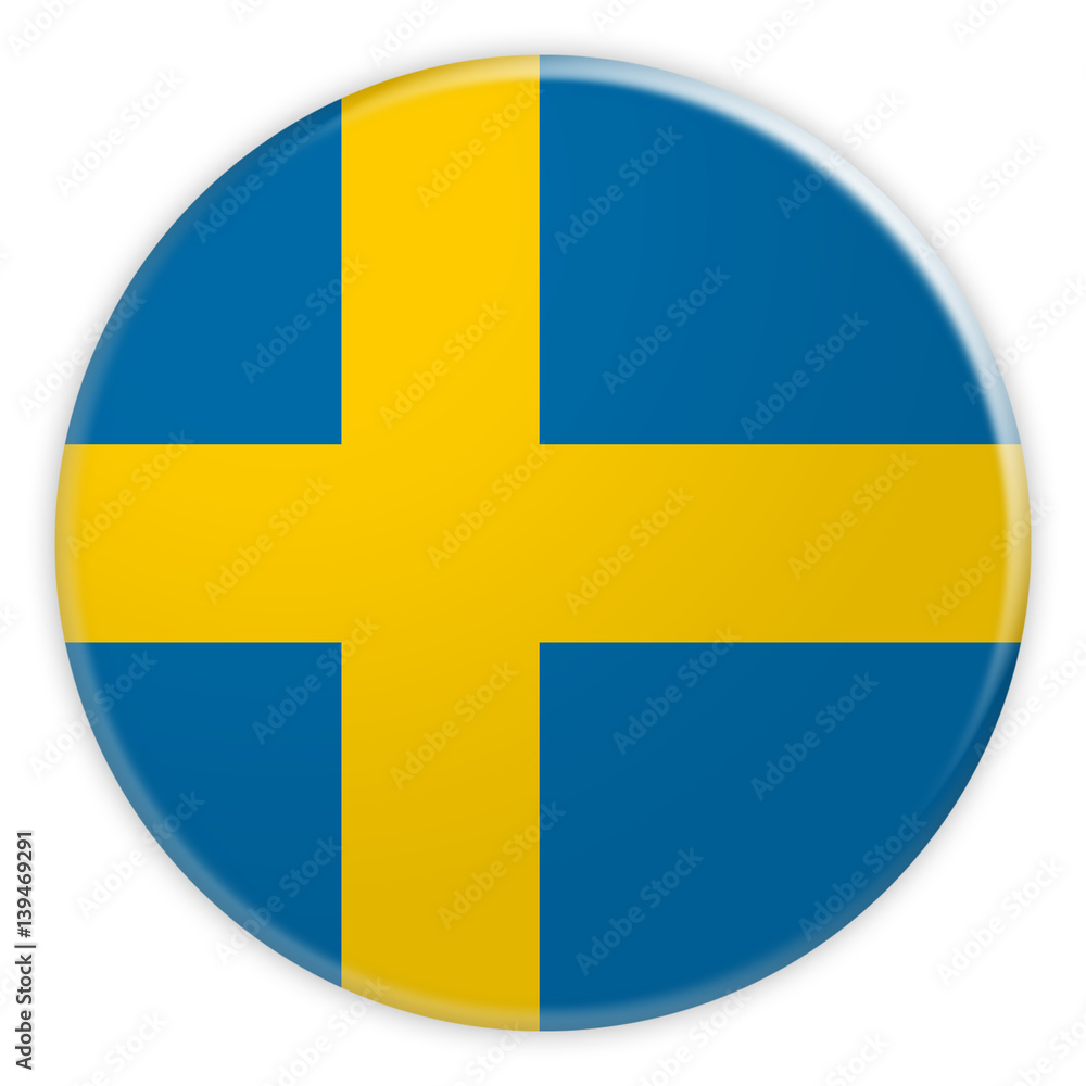 Sweden Flag Button, 3d illustration on white background Sweden Flag Button, 3d illustration on white background