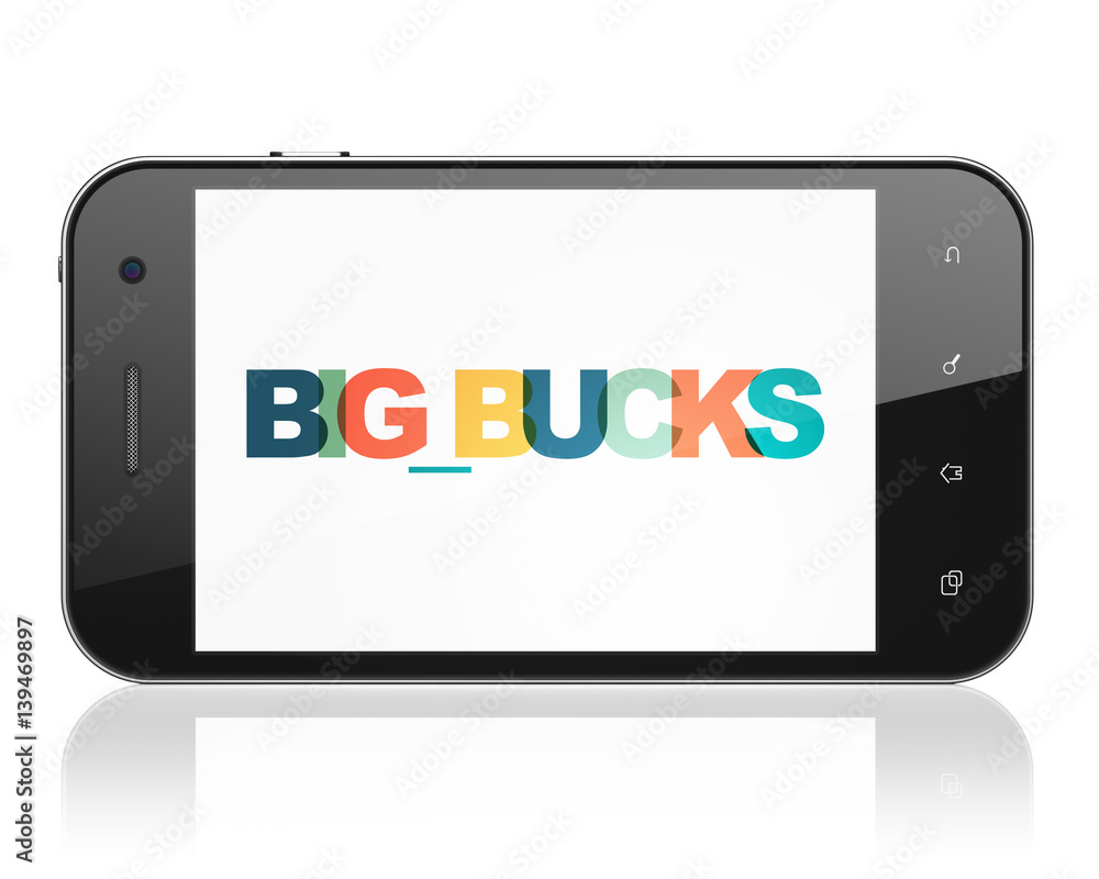 Finance concept: Smartphone with Big bucks on display Finance concept: Smartphone with Big bucks on display