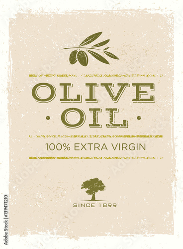 Organic Olive Oil Rough Vector Illustration on Grunge Background
