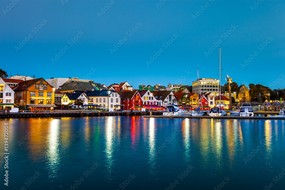 Stavanger at night - Charming town in the Norway.