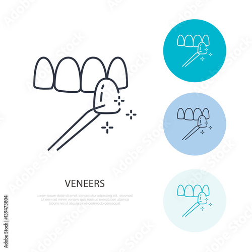 Veneers line icon. Dental care equipment sign, medical elements. Health care thin linear symbol for dentistry clinic.
