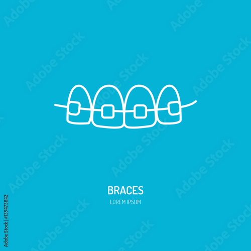 Dentist, orthodontics line icon of braces, teeth alignment. Dental care equipment sign, medical elements. Health care thin linear symbol for dentistry clinic.