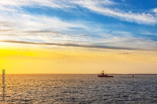 Tugboat at sunset on sea © Nightman1965
