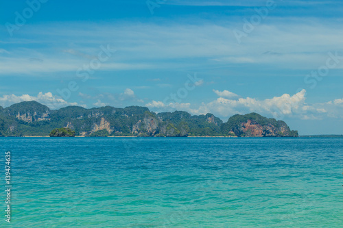 View from Koh Poda (Poda Island) to Railay and Phra Nang beach in Andaman sea, Krabi province, Thailand.
