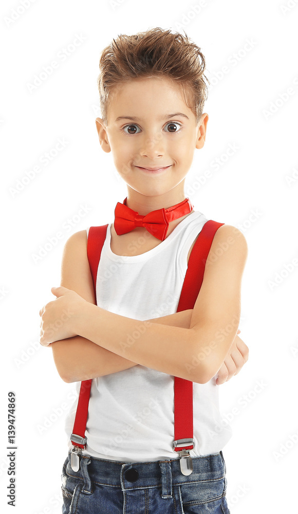 Fototapeta premium Cute little boy on white background