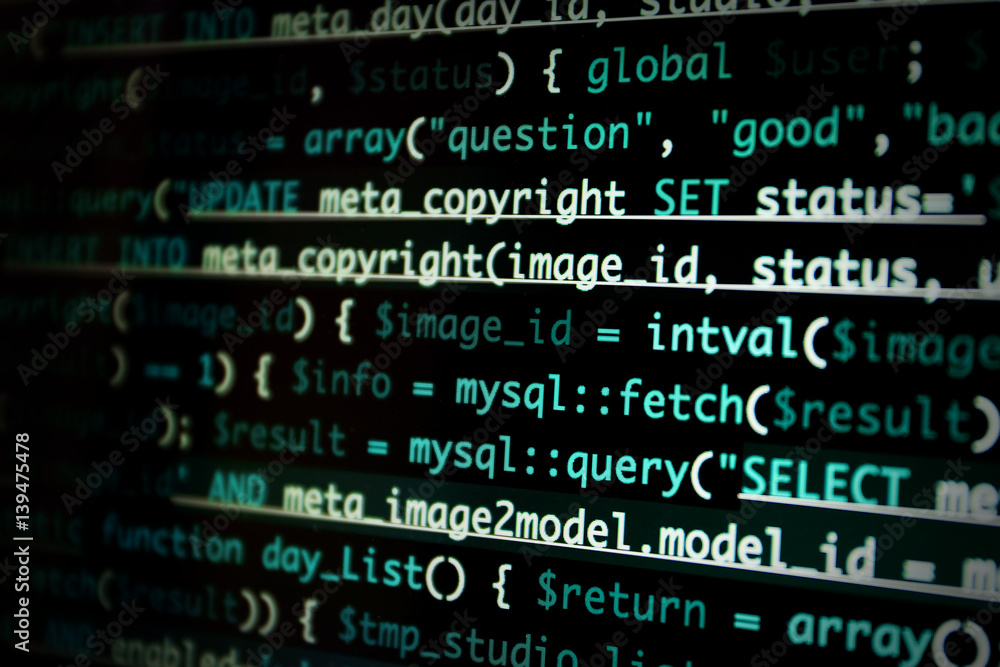 Script code on monitor, closeup. Software development concept Script code on monitor, closeup. Software development concept