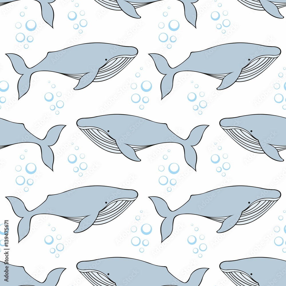 Whales. Vector seamless pattern on a white background Whales. Vector seamless pattern on a white background
