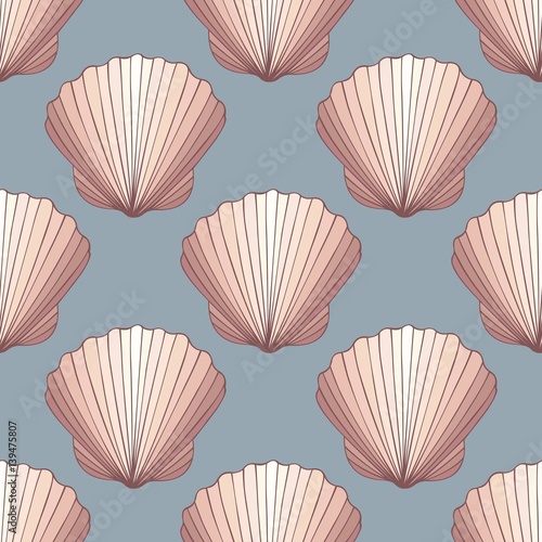 Seashells. Seamless decorative vector background