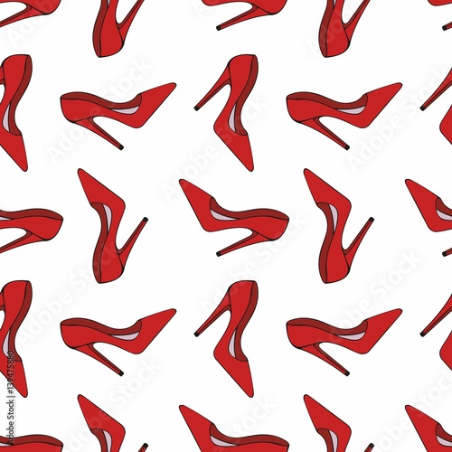 Red shoes. Decorative seamless background