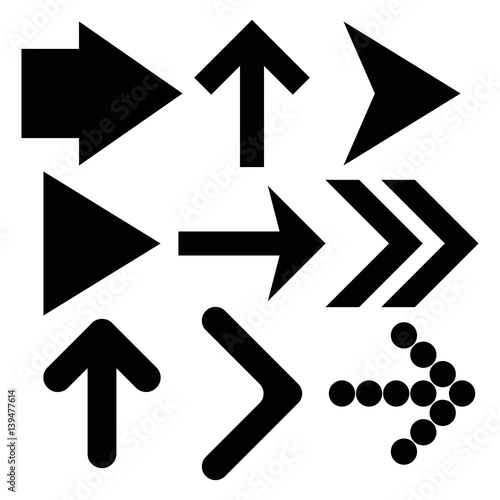 Black arrows set. Up and right direction