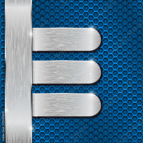 Blue background. Metal perforation with stainless steel plates