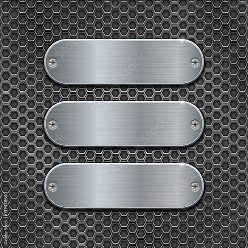 Metal perforated background with oval brushed plates